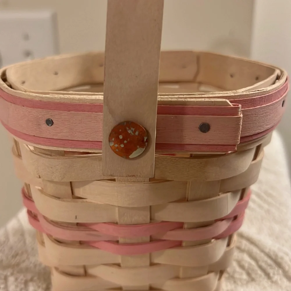 Vintage 2001 Longaberger Horizon of Hope Basket Pink Trim Swing Handle Protector